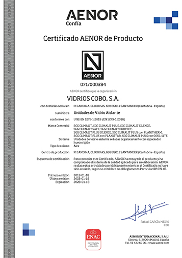 certificado aenor - vidrios cobo
